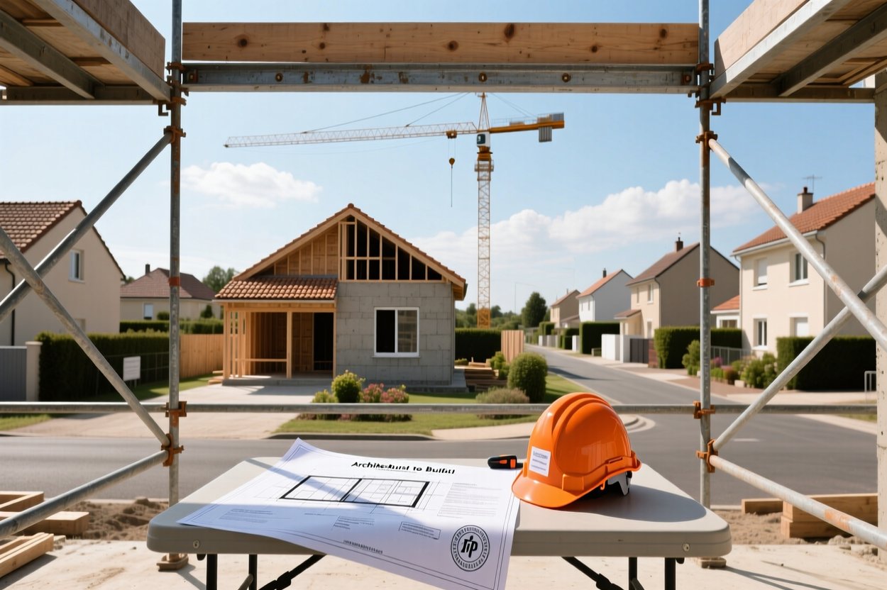 Chantier de construction d'une maison en France