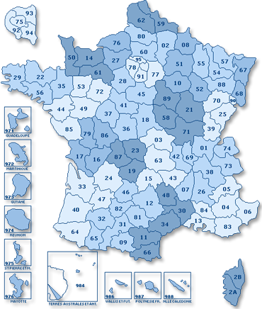 Carte des d�partements fran�ais